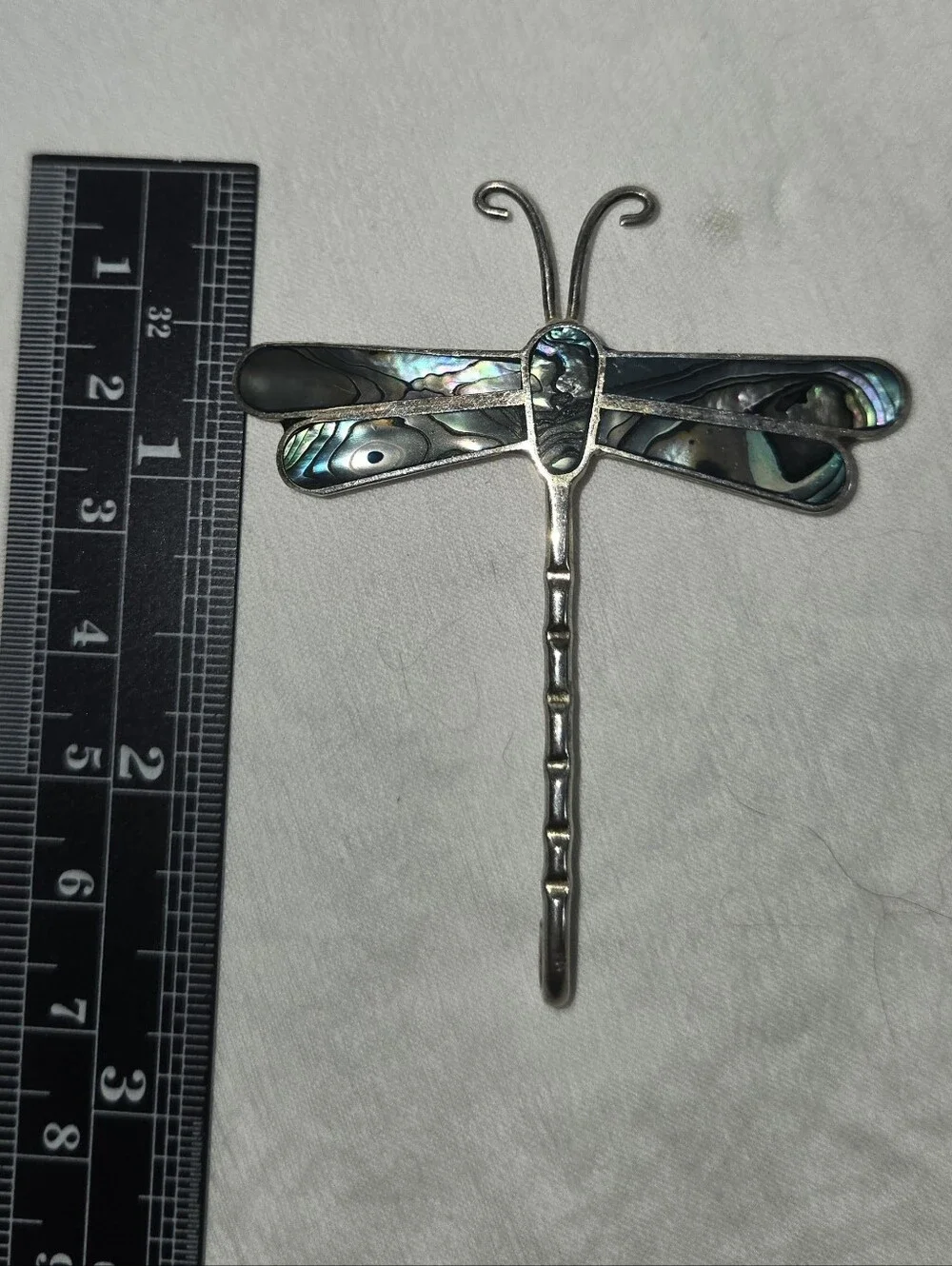 Sterling Silver Dragonfly Brooch - Shiny Silver And Abalone